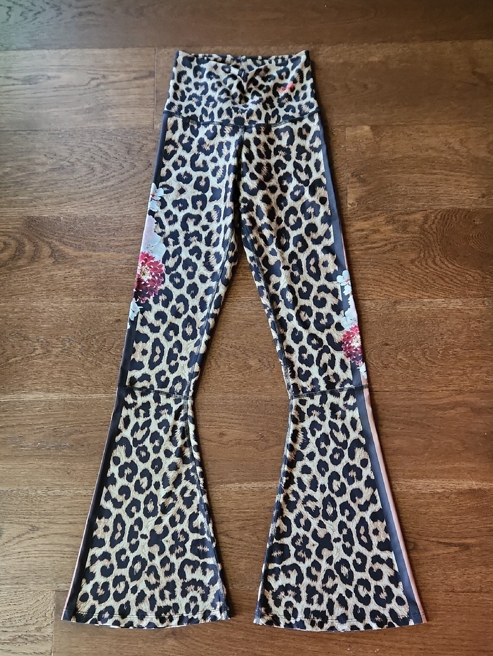 Body Angel Activewear Leopard Floral Flare Leggings Bell Bottoms S Festival Yoga
